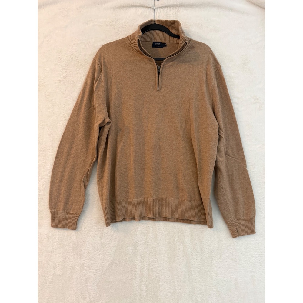 J.Crew Harbor Cotton Quarter Zip Sweater Mens Large Tan Brown F4718 Merino Wool